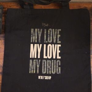 P!NK Black Graphic Tote Bag 15"x15.5" Official Concert Merch